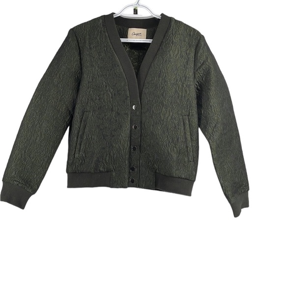 CHEVIGNON floral cardigan bomber jacket embossed metallic green academia sz sm - Picture 1 of 10